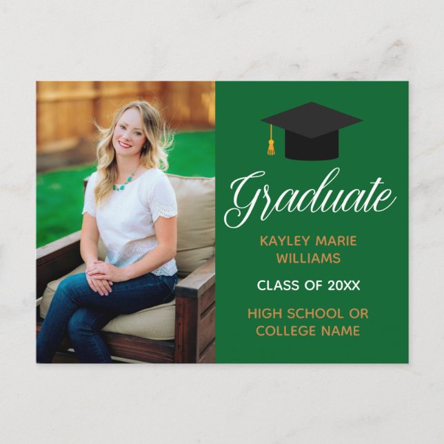 Green Gold Graduation Photo Custom 2024 Graduate Postcard (Front)