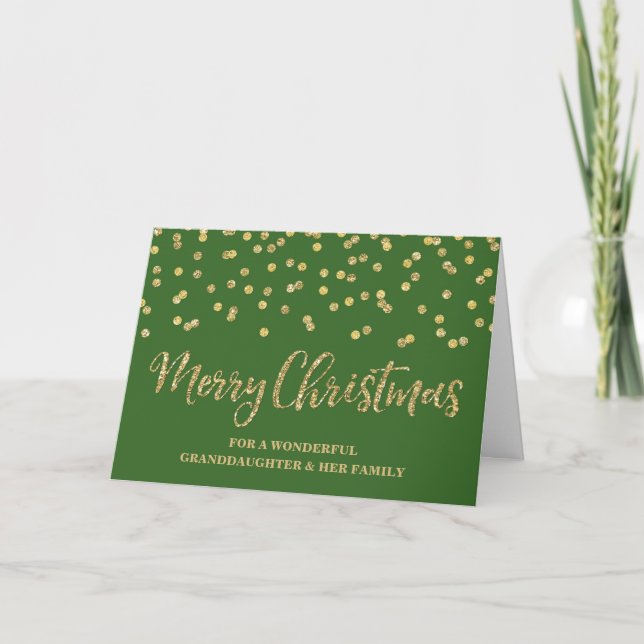 Green Gold Granddaughter & Family Merry Christmas Card (Front)
