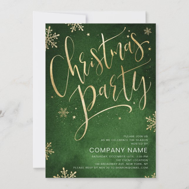 Green gold handwritten calligraphy Christmas Party Invitation (Front)