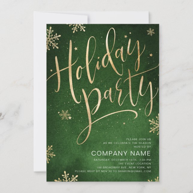 Green gold handwritten calligraphy holiday Party Invitation (Front)