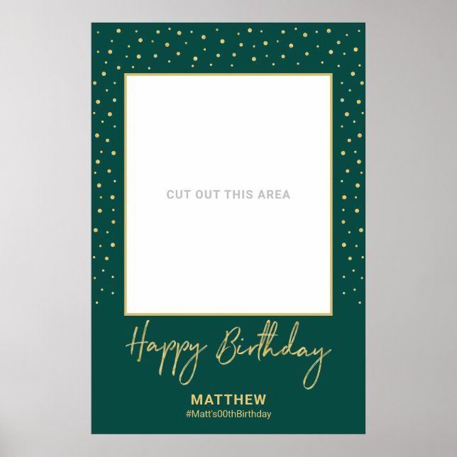 Green & Gold Happy Birthday Photo Frame Prop Poster (Front)