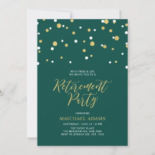 Green & Gold   Hexagon Confetti Retirement Party Invitation