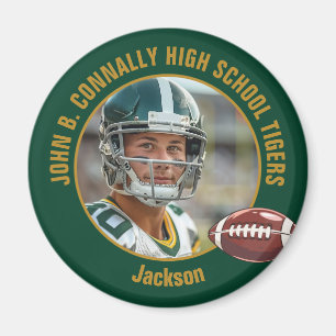 Green Gold High School Football Player Photo Magnet