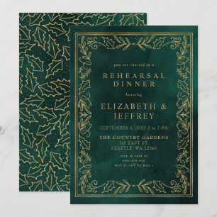 Green Gold Holly Christmas Rehearsal Dinner Invitation