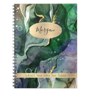 Green & Gold Ink Abstract, Name/Subject Notebook