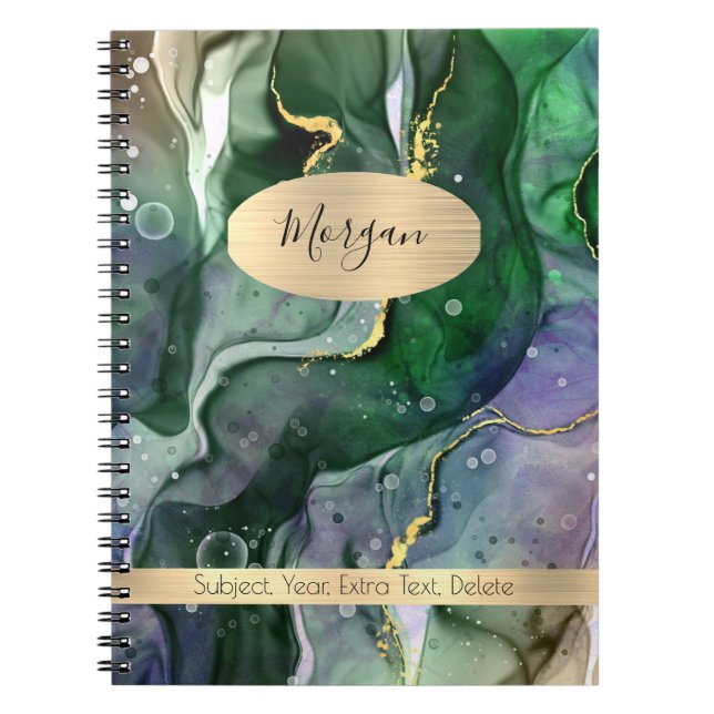 Green & Gold Ink Abstract, Name/Subject Notebook (Front)