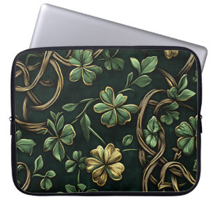 GREEN & GOLD IRISH CELTIC KNOTS AND SHAMROCKS LAPTOP SLEEVE