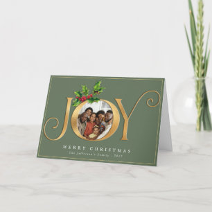 Green Gold Joy Elegant Custom Photo Christmas Holiday Card