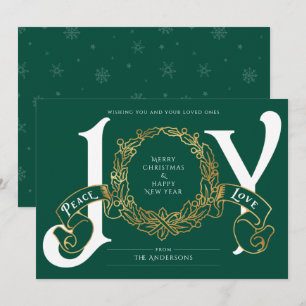 Green Gold Joy Peace Love Custom Christmas Card