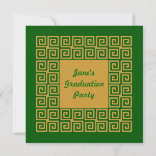 Green & Gold Key Pattern Party Invitation