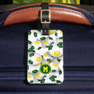 green gold kids soccer balls pattern luggage tag