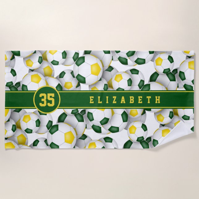 Green gold kids soccer team colours custom gifts beach towel (Front)