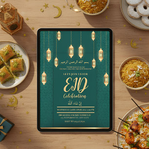 GREEN GOLD LANTERN EID CELEBRATION EID MUBARAK INVITATION