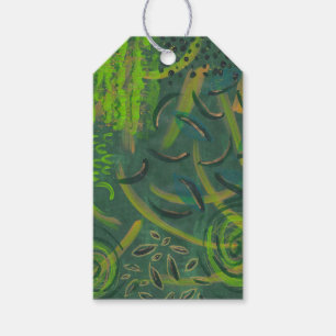 Green Gold Leaf Abstract Painting Gift Tag