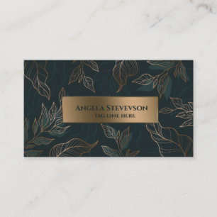 green gold leaves business card