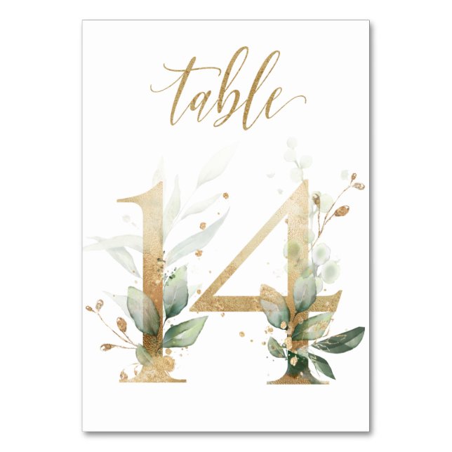 Green Gold Leaves Table 14, Table Number (Front)