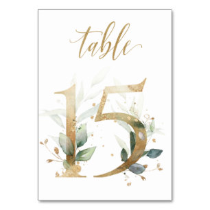 Green Gold Leaves Table 15, Table Number