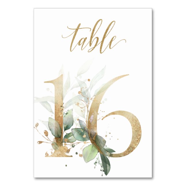 Green Gold Leaves Table 16, Table Number (Front)