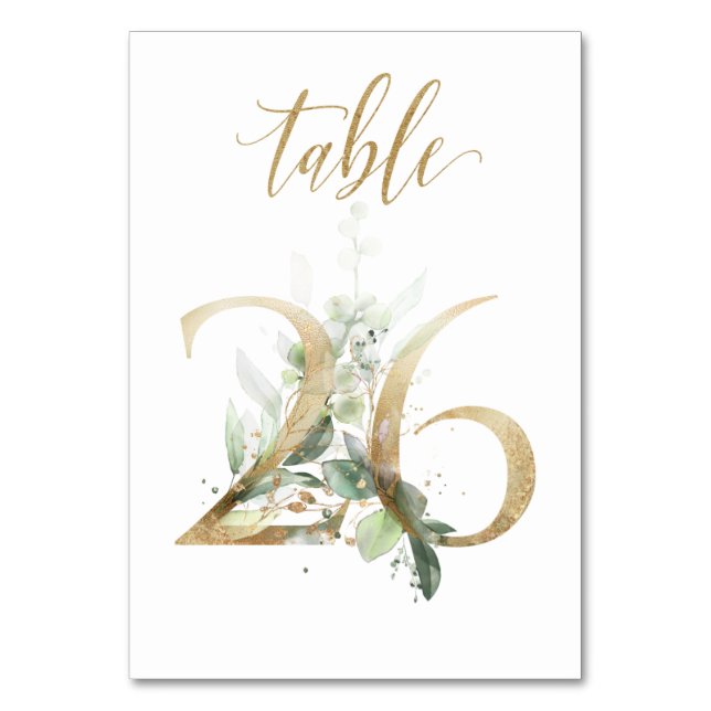 Green Gold Leaves Table 26, Table Number (Front)