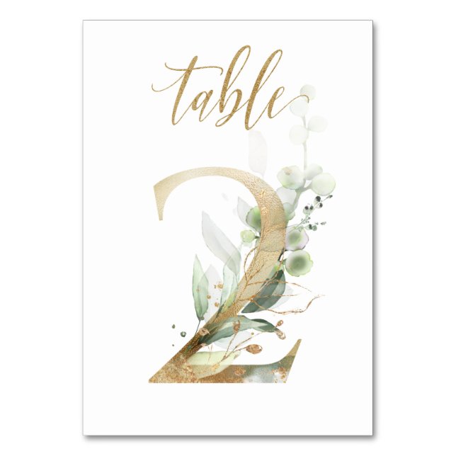 Green Gold Leaves Table 2, Table Number (Front)