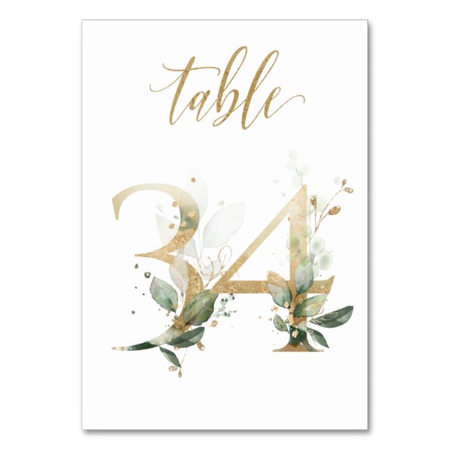 Green Gold Leaves Table 34, Table Number (Front)