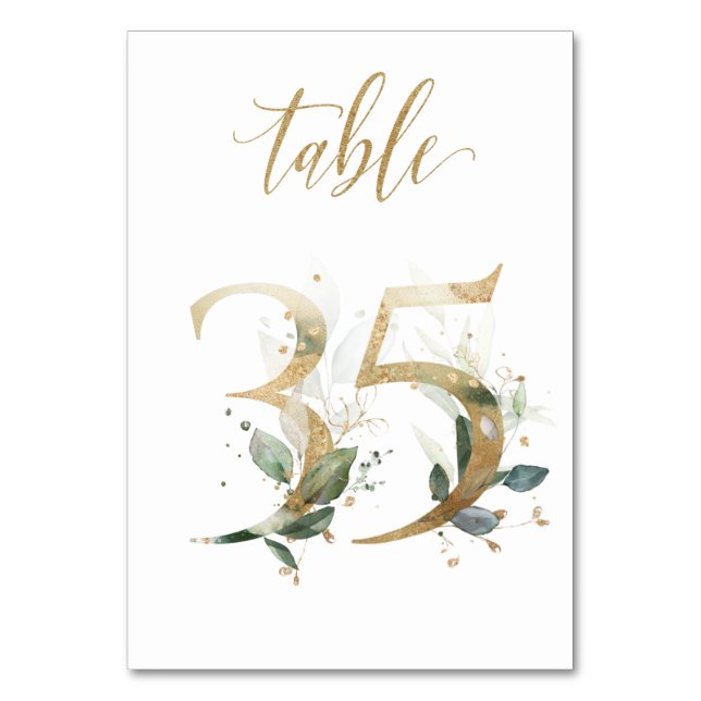 Green Gold Leaves Table 35, Table Number (Front)