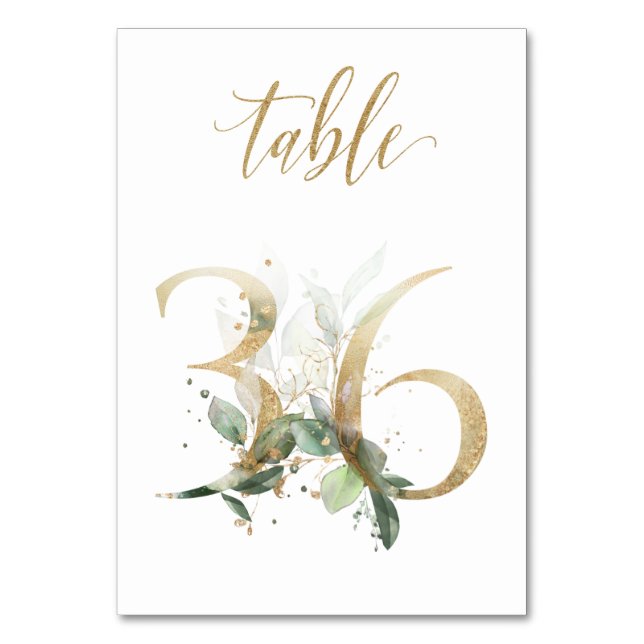 Green Gold Leaves Table 36, Table Number (Front)