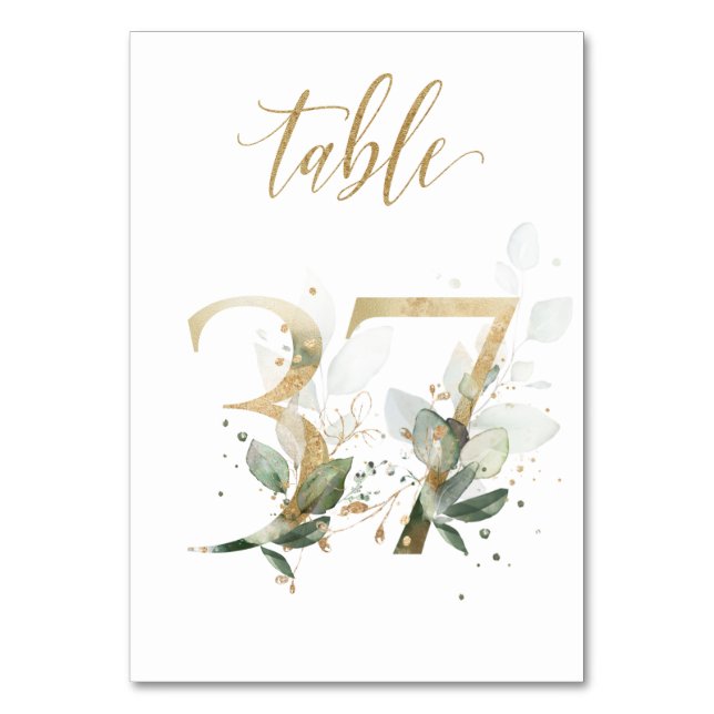 Green Gold Leaves Table 37, Table Number (Front)
