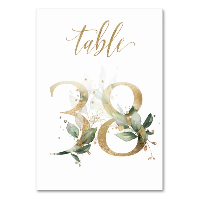 Green Gold Leaves Table 38, Table Number (Front)