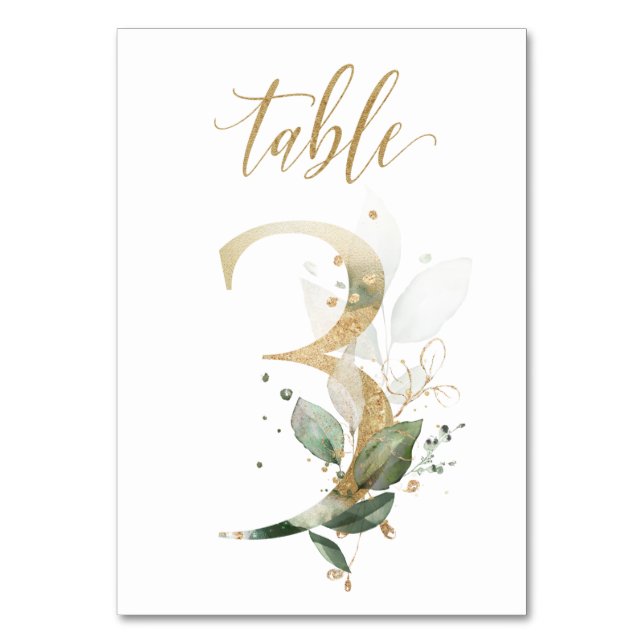 Green Gold Leaves Table 3, Table Number (Front)
