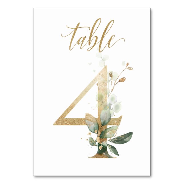 Green Gold Leaves Table 4, Table Number (Front)