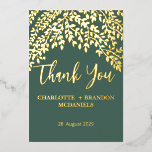 Green Gold Leaves Wedding Thank You 