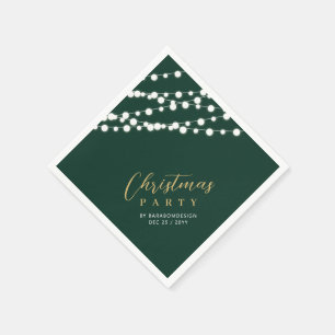 Green & Gold Lights Merry Christmas Holiday Party Napkin