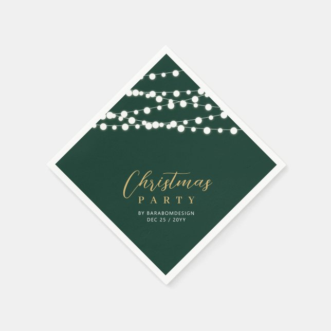 Green & Gold Lights Merry Christmas Holiday Party Napkin (Corner)