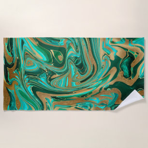 Green & Gold Liquid Marble Beach Towel