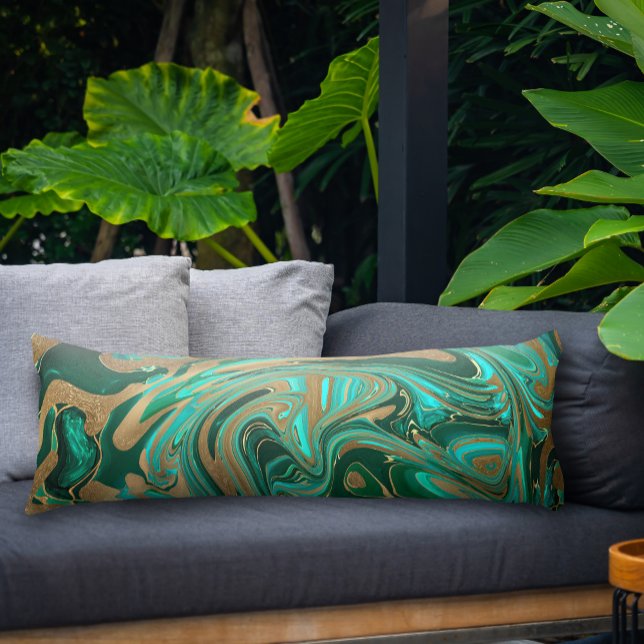 Green & Gold Liquid Marble Body Cushion (Emerald Green & Gold Paint Pour Body Pillow)
