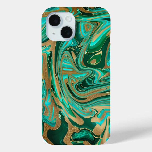 Green & Gold Liquid Marble Case-Mate iPhone Case (Back)