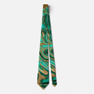 Green & Gold Liquid Marble Tie