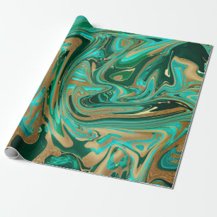 Green & Gold Liquid Marble Wrapping Paper