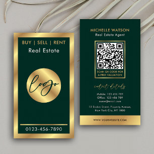Green & Gold Logo Chic Notary Real Estate QR Code Business Card