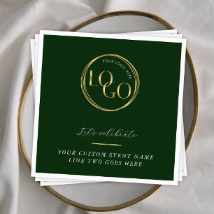 Green & Gold Logo Corporate Business Event Branded Napkin