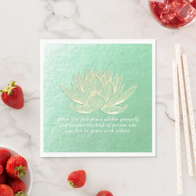 Green Gold Lotus Yoga Meditation Instructor Quotes Napkin (Insitu)
