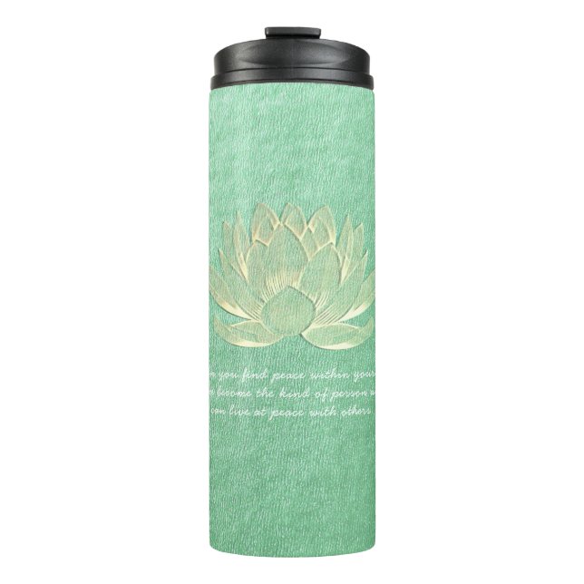 Green Gold Lotus Yoga Meditation Instructor Quotes Thermal Tumbler (Front)