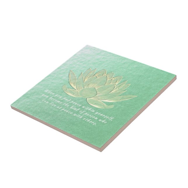 Green Gold Lotus Yoga Meditation Instructor Tile (Side)