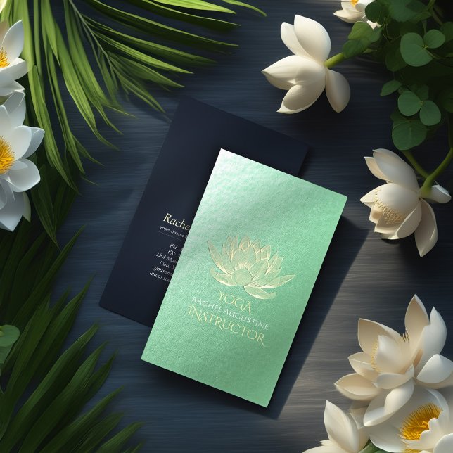 Green Gold Lotus Yoga Meditation Reiki Instructor Business Card (Creator Uploaded)