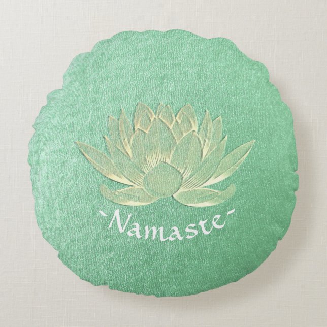 Green Gold Lotus Yoga Studio Meditation Instructor Round Cushion (Front)