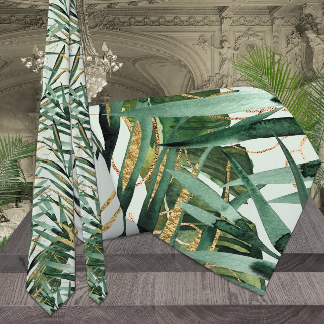 Green & Gold Majesty Palm Tropical Wedding Tie (Creator Uploaded)