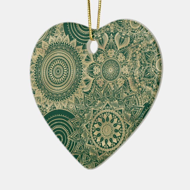 Green Gold Mandala Collection Ceramic Tree Decoration (Left)
