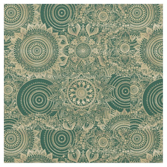 Green Gold Mandala Collection Fabric (Close Up)