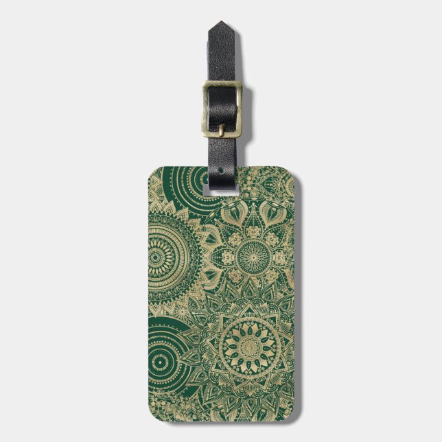 Green Gold Mandala Collection Luggage Tag (Front Vertical)